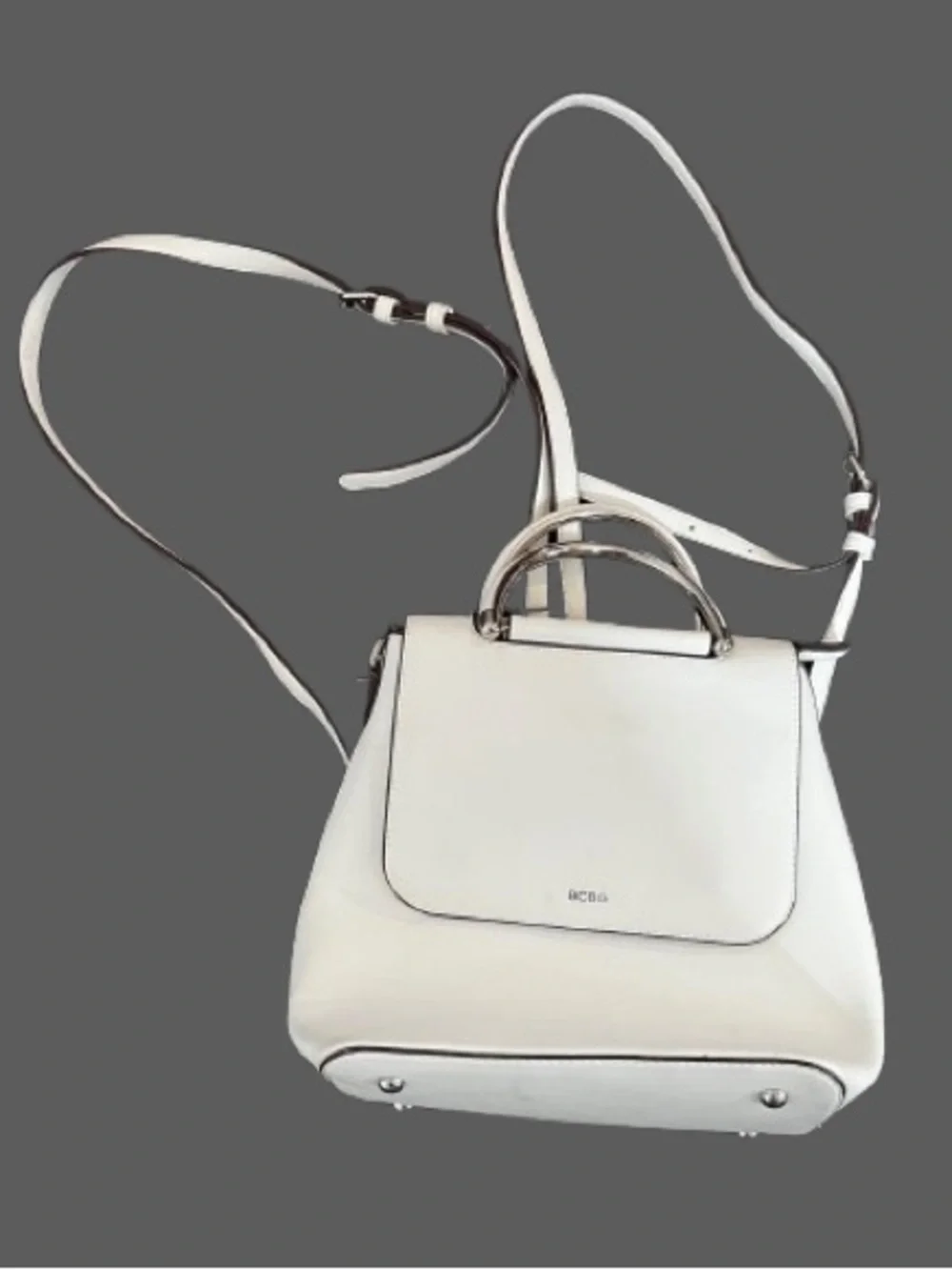 BCBG Max Azria Leather Mini Backpack Purse Elliot in White